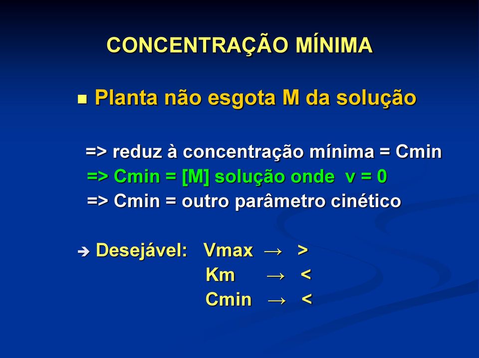 => Cmin = [M] solução onde v = 0 => Cmin =