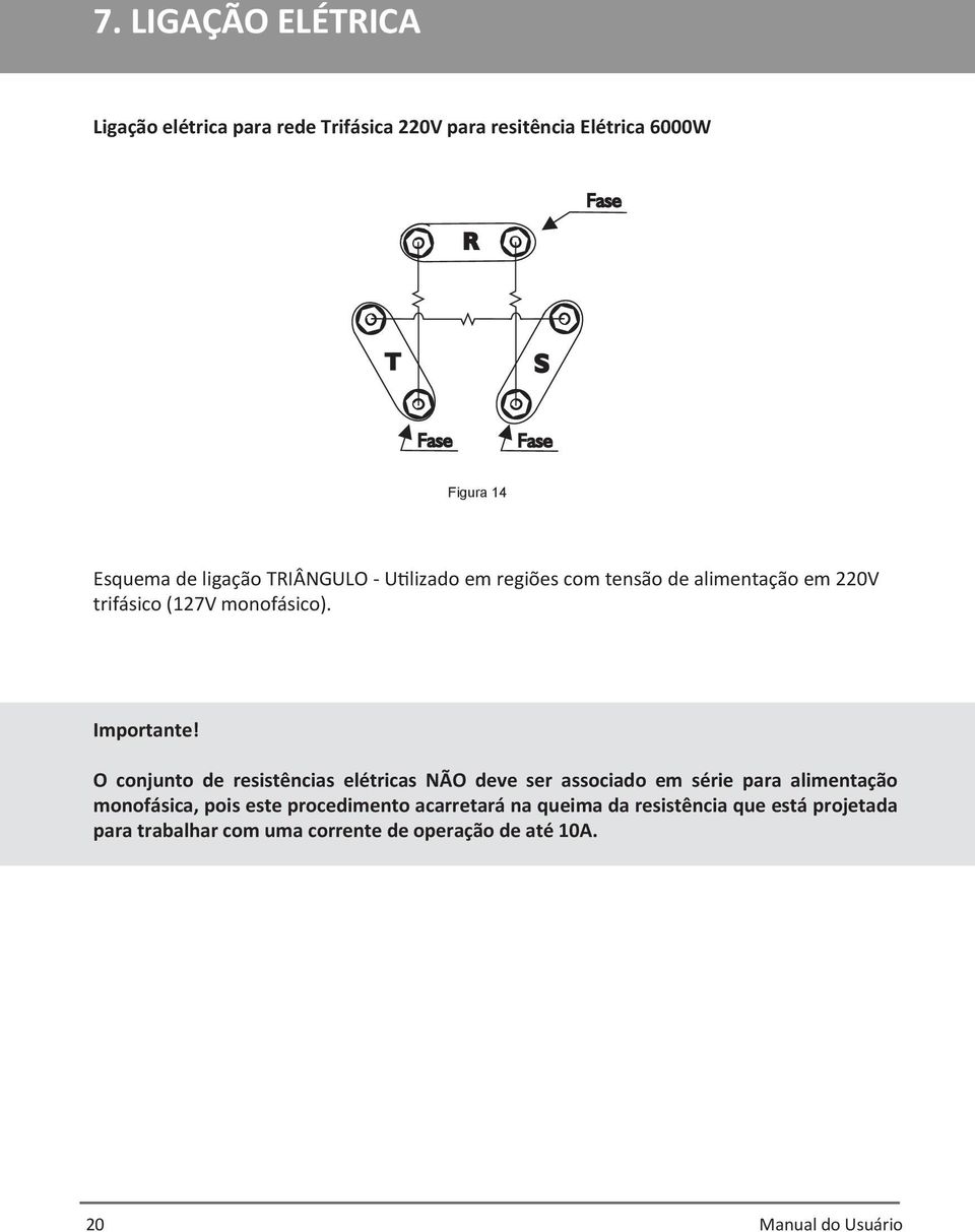 O conjunto de resistências elétricas NÃO deve ser associado em série para alimentação monofásica, pois este procedimento