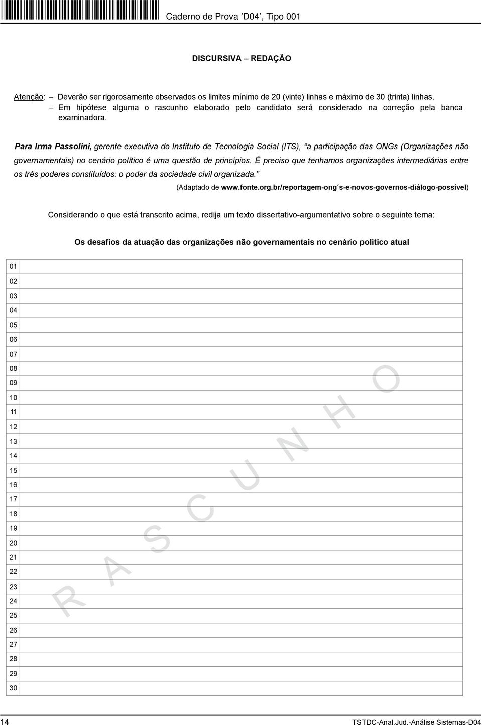 Para Irma Passolini, gerente executiva do Instituto de Tecnologia Social (ITS), a participação das ONGs (Organizações não governamentais) no cenário político é uma questão de princípios.