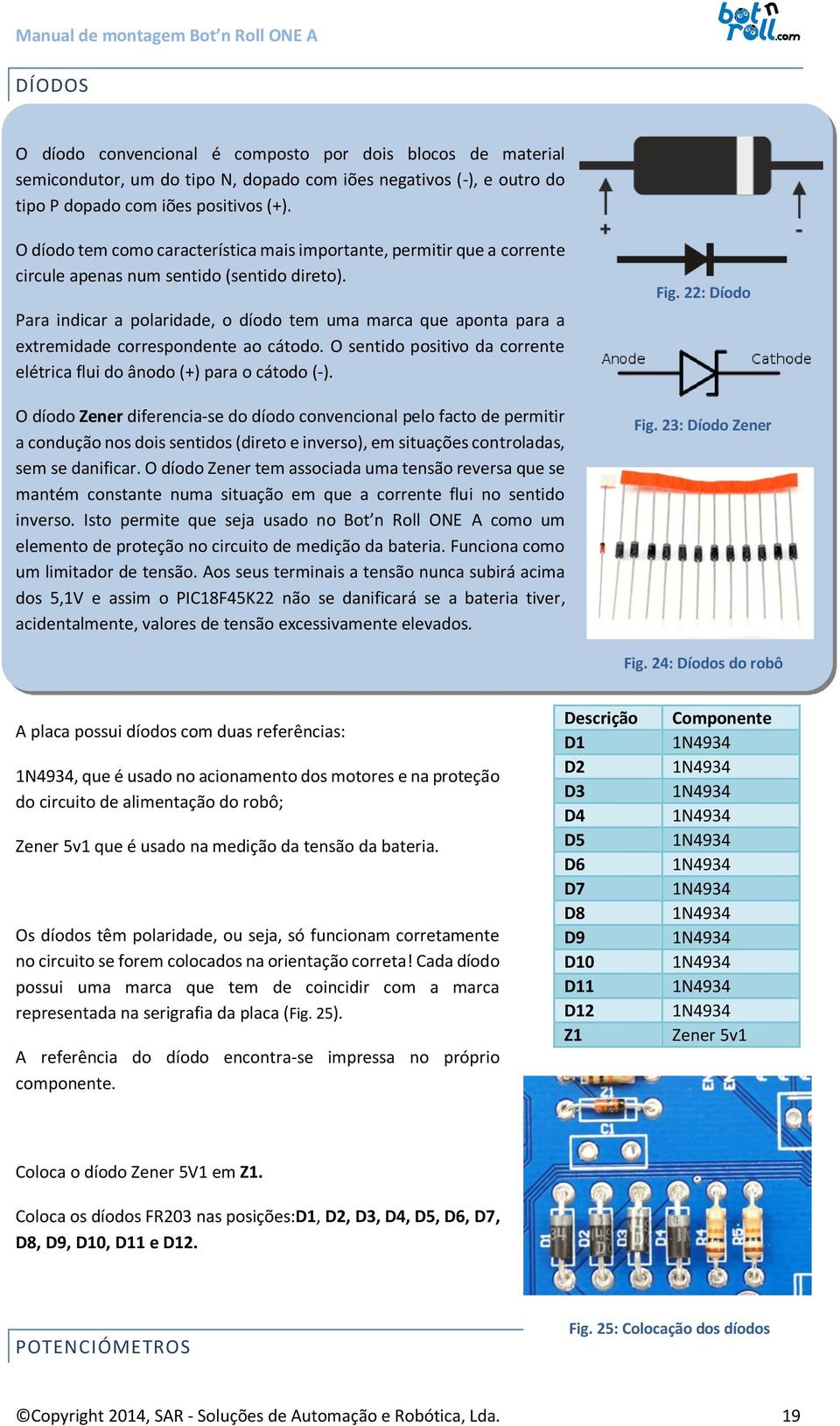 Para indicar a polaridade, o díodo tem uma marca que aponta para a extremidade correspondente ao cátodo. O sentido positivo da corrente elétrica flui do ânodo (+) para o cátodo (-).