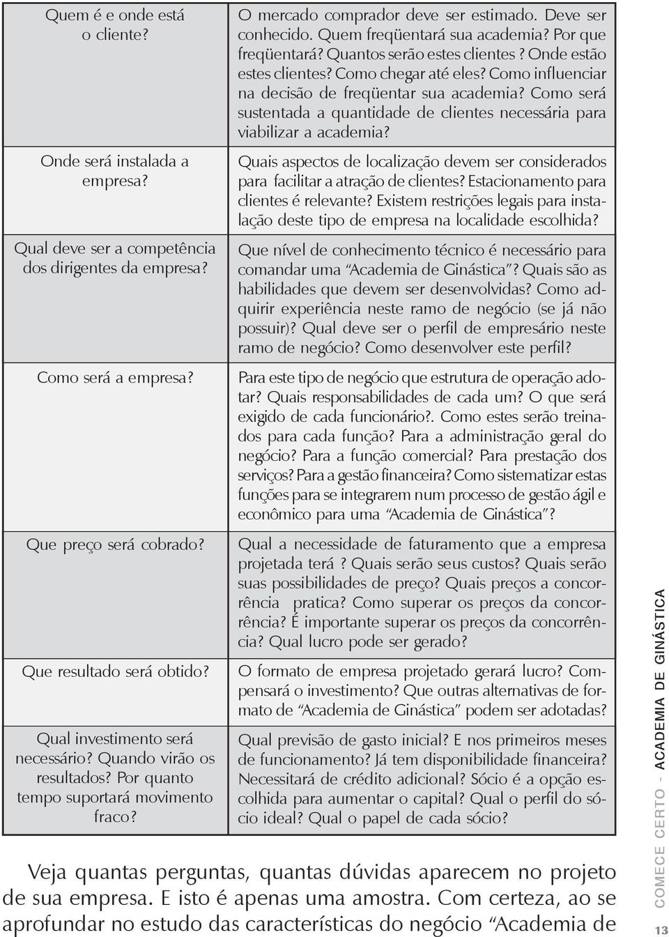 Por que freqüentará? Quantos serão estes clientes? Onde estão estes clientes? Como chegar até eles? Como influenciar na decisão de freqüentar sua academia?