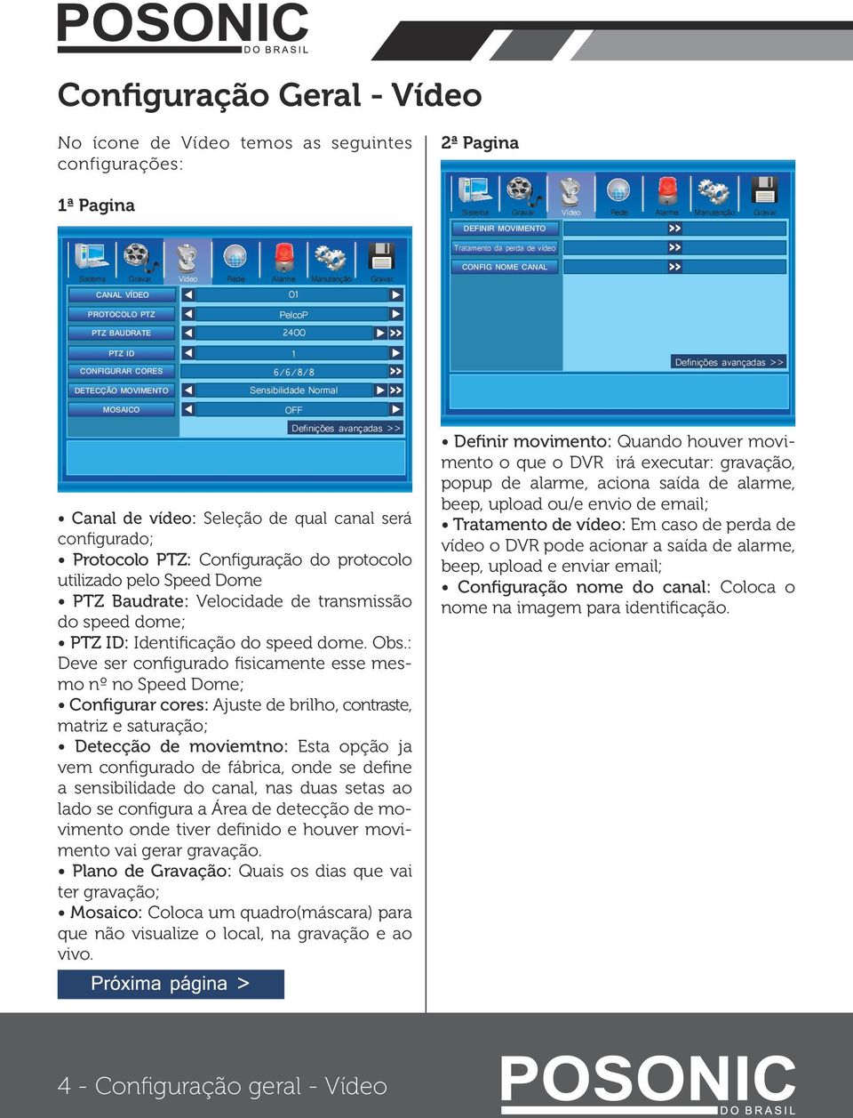 Configuração do protocolo utilizado pelo Speed Dome PTZ Baudrate: Velocidade de transmissão do speed dome; PTZ ID: Identificação do speed dome. Obs.