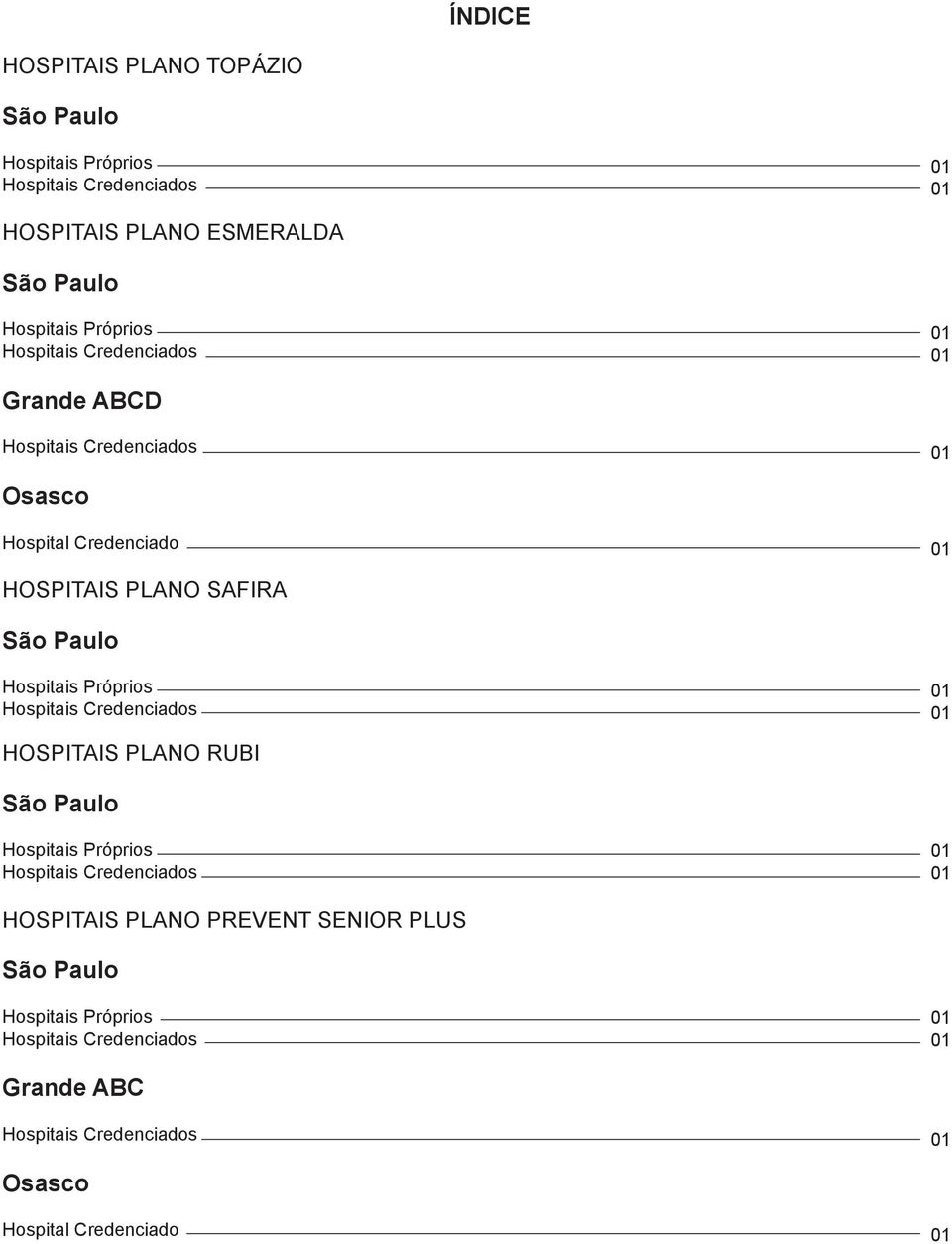 Hospitais Próprios Hospitais Credenciados 01 01 HOSPITAIS PLANO RUBI São Paulo Hospitais Próprios Hospitais Credenciados 01 01 HOSPITAIS