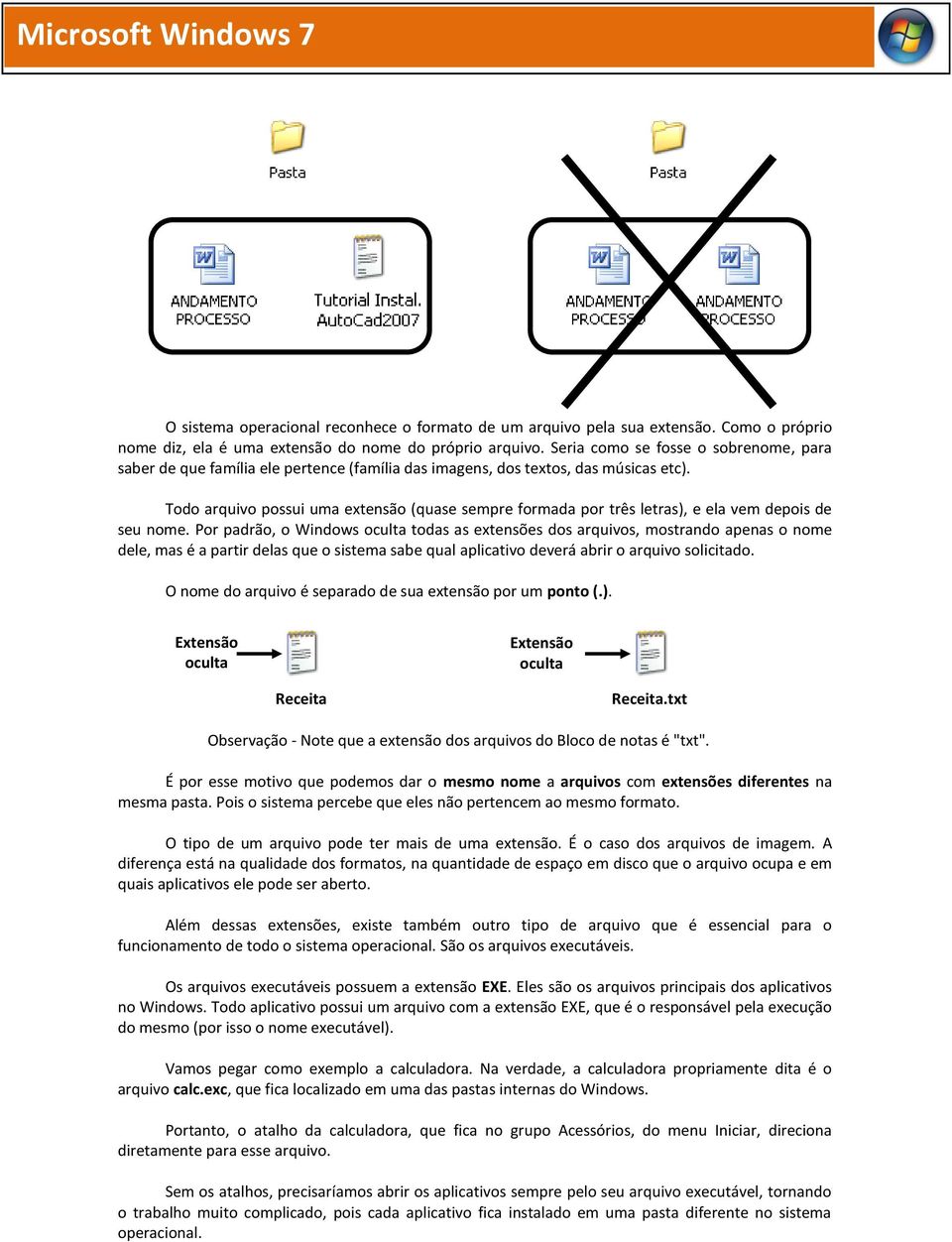 Todo arquivo possui uma extensão (quase sempre formada por três letras), e ela vem depois de seu nome.