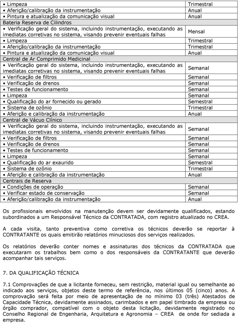 do sistema, incluindo instrumentação, executando as imediatas corretivas no sistema, visando prevenir eventuais falhas Verificação de filtros Verificação de drenos Testes de funcionamento Limpeza