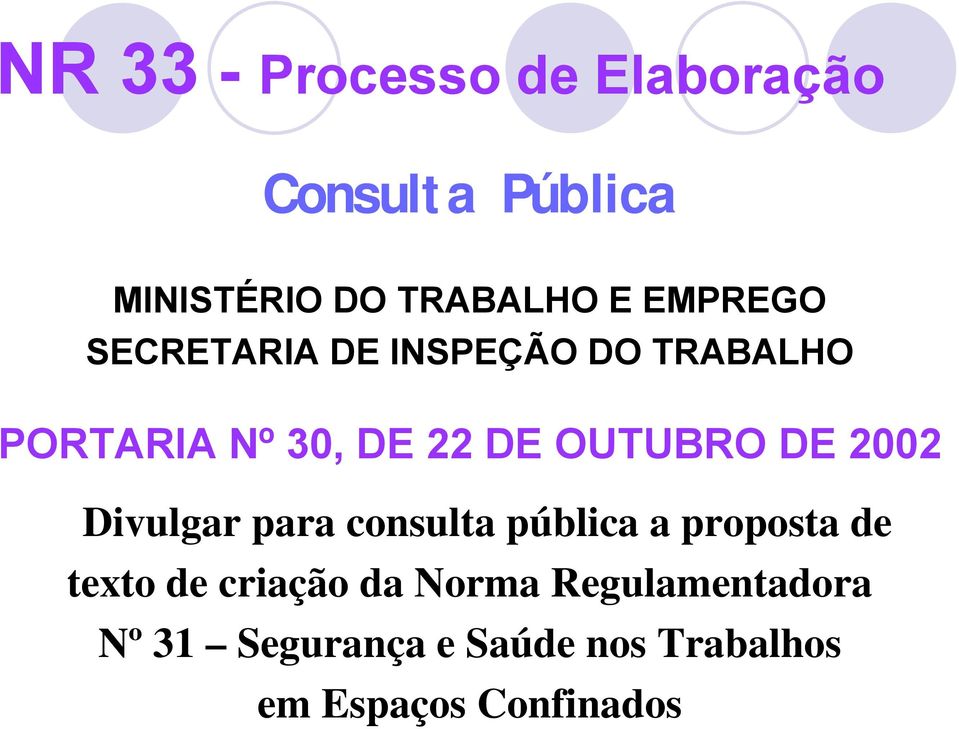 DE 2002 Divulgar para consulta pública a proposta de texto de criação da