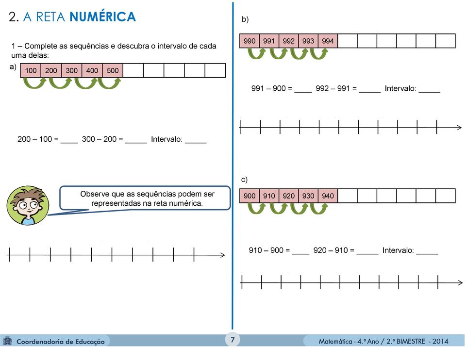 Intervalo: 200 100 = 300 200 = Intervalo: c) Observe que as sequências podem