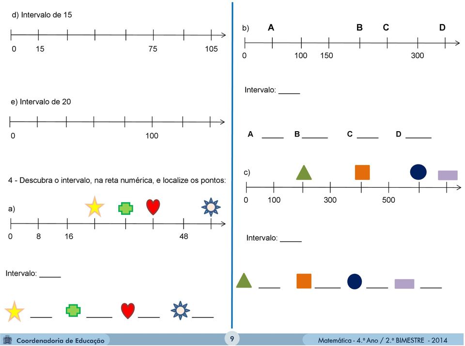 Descubra o intervalo, na reta numérica, e localize os