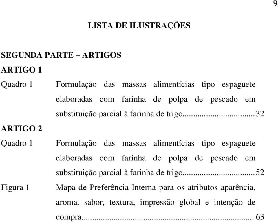 .. 32 ARTIGO 2 Quadro 1 Formulação das massas alimentícias tipo espaguete elaboradas .