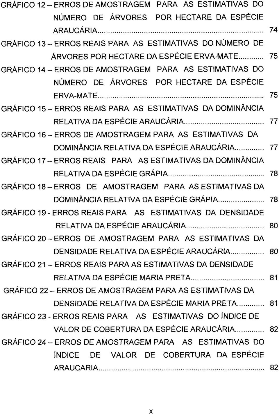 ARAUCÁRIA 77 GRÁFICO 16-ERROS DE AMOSTRAGEM PARA AS ESTIMATIVAS DA DOMINÁNCIA RELATIVA DA ESPÉCIE ARAUCÁRIA 77 GRÁFICO 17 - ERROS REAIS PARA AS ESTIMATIVAS DA DOMINÁNCIA RELATIVA DA ESPÉCIE GRÁPIA 78