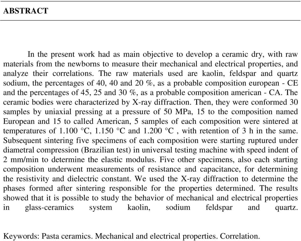 composition american - CA. The ceramic bodies were characterized by X-ray diffraction.