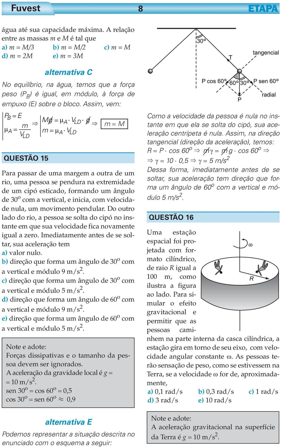 (E) sobre o bloco.