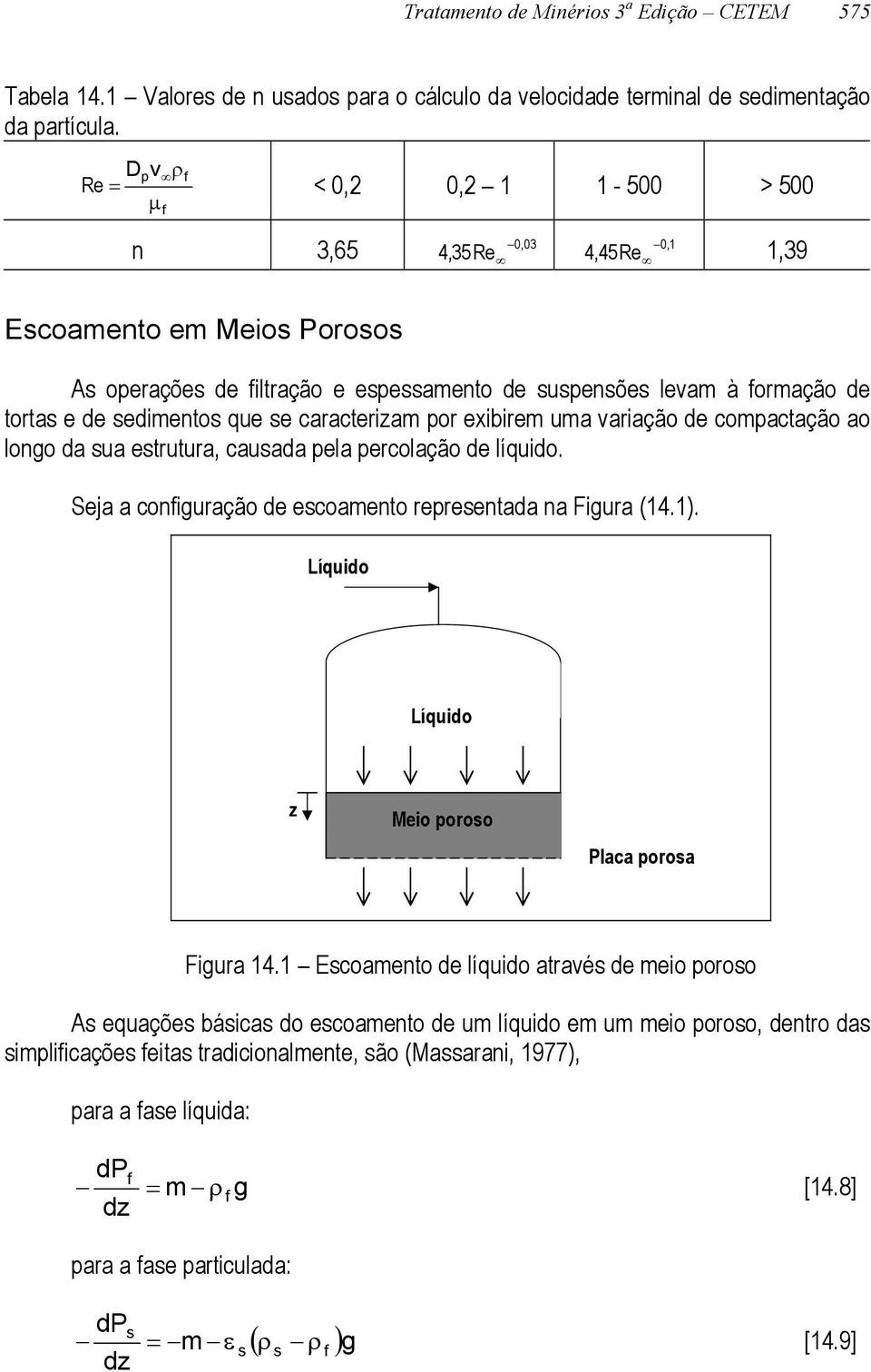 que se caracterizam por exibirem uma variação de compactação ao longo da sua estrutura, causada pela percolação de líquido. Seja a coniguração de escoamento representada na Figura (14.1).