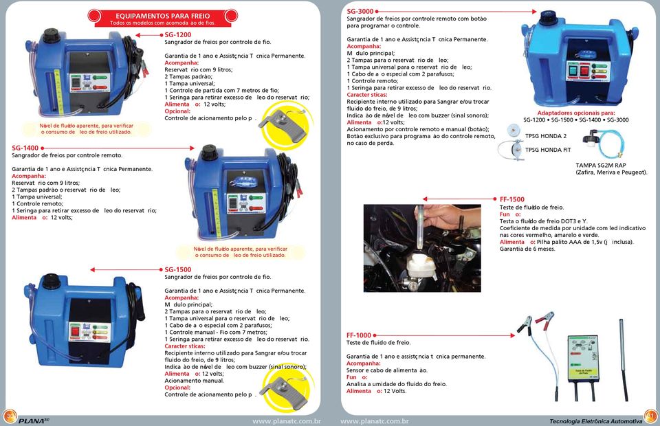 PARA FREIO Todos os modelos com acomodação de fios. SG-1200 Sangrador de freios por controle de fio.