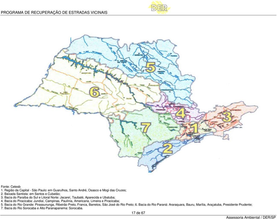 Bacia do Piracicaba: Jundiaí, Campinas, Paulínia, Americana, Limeira e Piracicaba; 5.