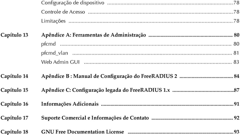 .. 83 Capítulo 14 Apêndice B : Manual de Configuração do FreeRADIUS 2.