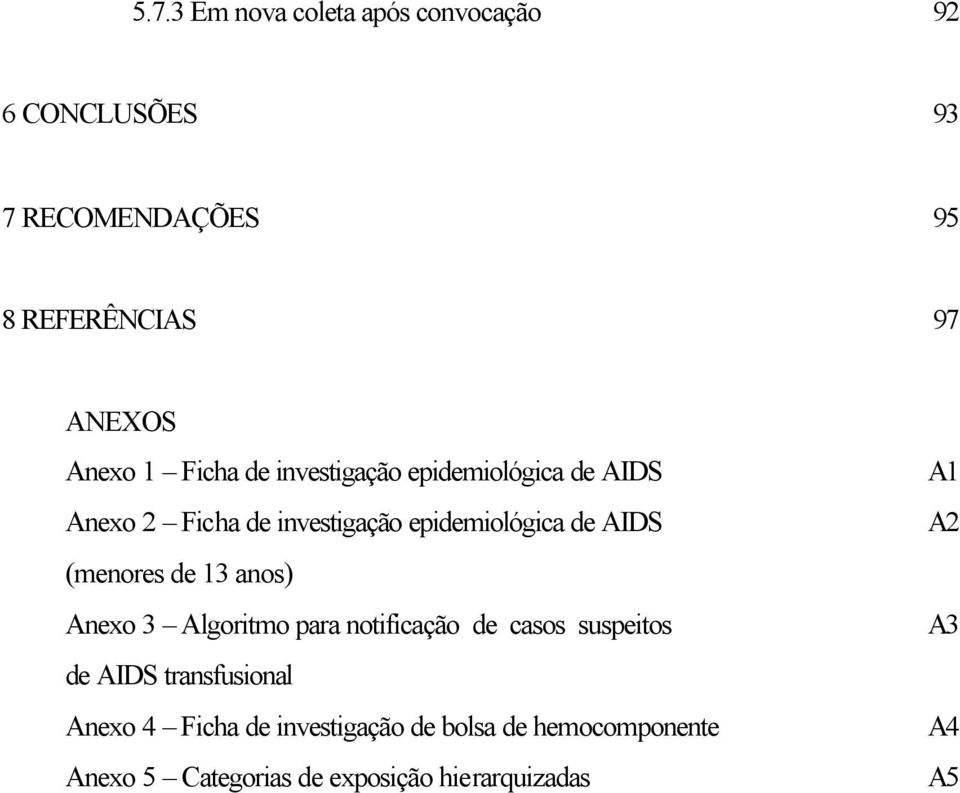 (menores de 13 anos) Anexo 3 Algoritmo para notificação de casos suspeitos de AIDS transfusional Anexo 4