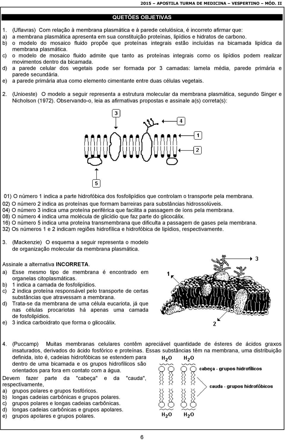 b) o modelo do mosaico fluido propõe que proteínas integrais estão incluídas na bicamada lipídica da membrana plasmática.