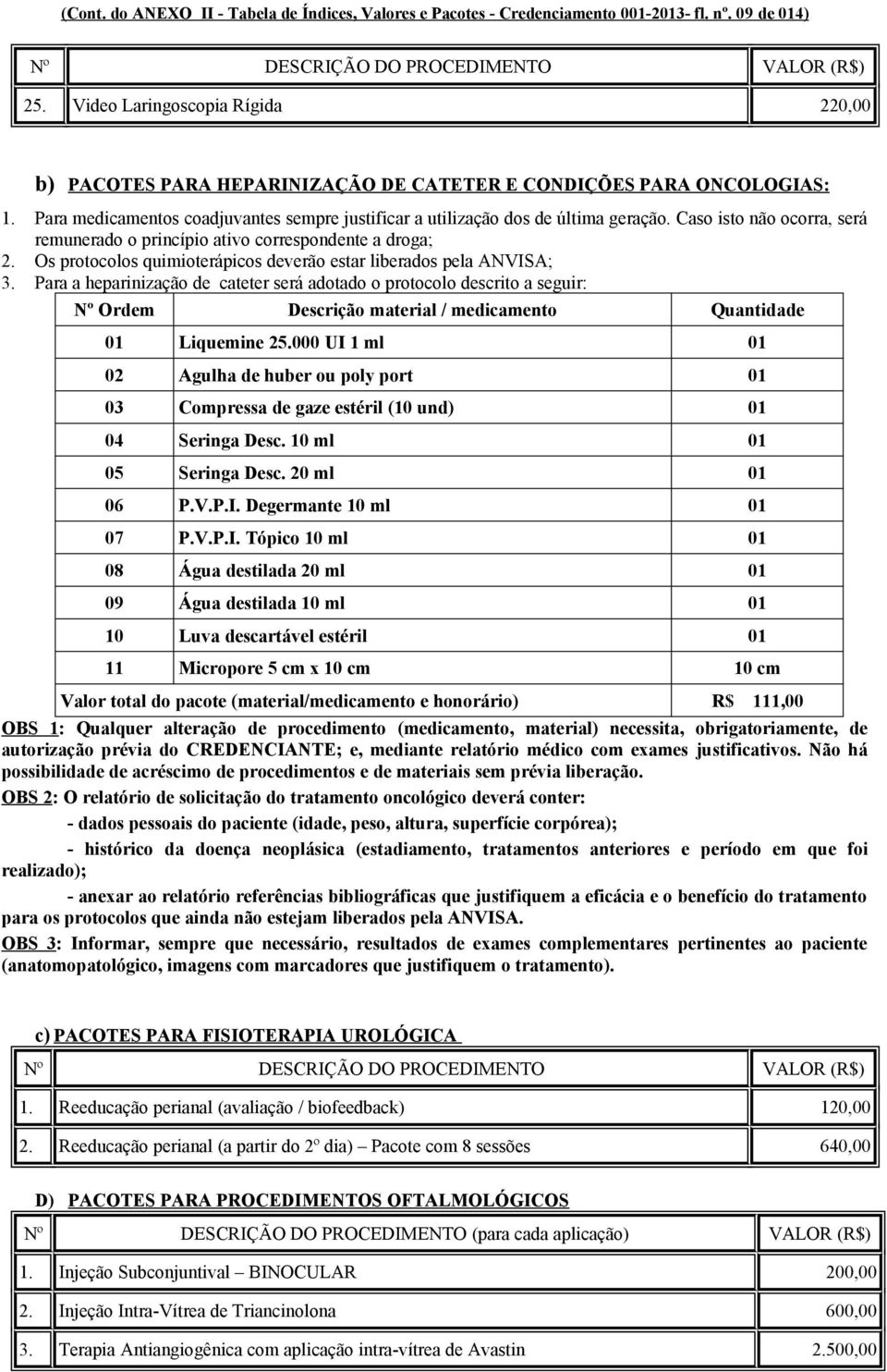 Caso isto não ocorra, será remunerado o princípio ativo correspondente a droga; 2. Os protocolos quimioterápicos deverão estar liberados pela ANVISA; 3.