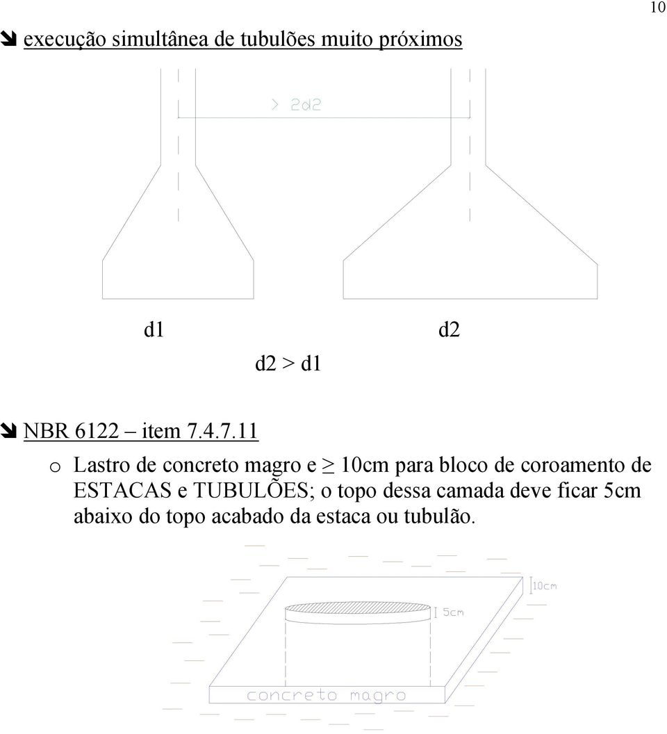 4.7.11 o Lastro de concreto magro e 10cm para bloco de