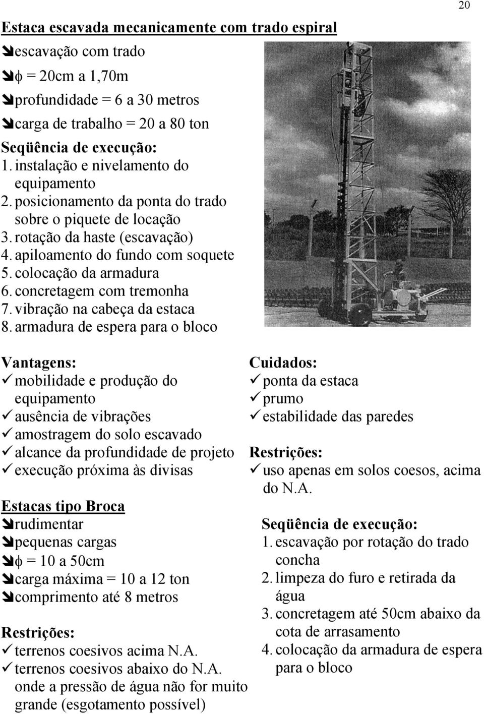 concretagem com tremonha 7. vibração na cabeça da estaca 8.