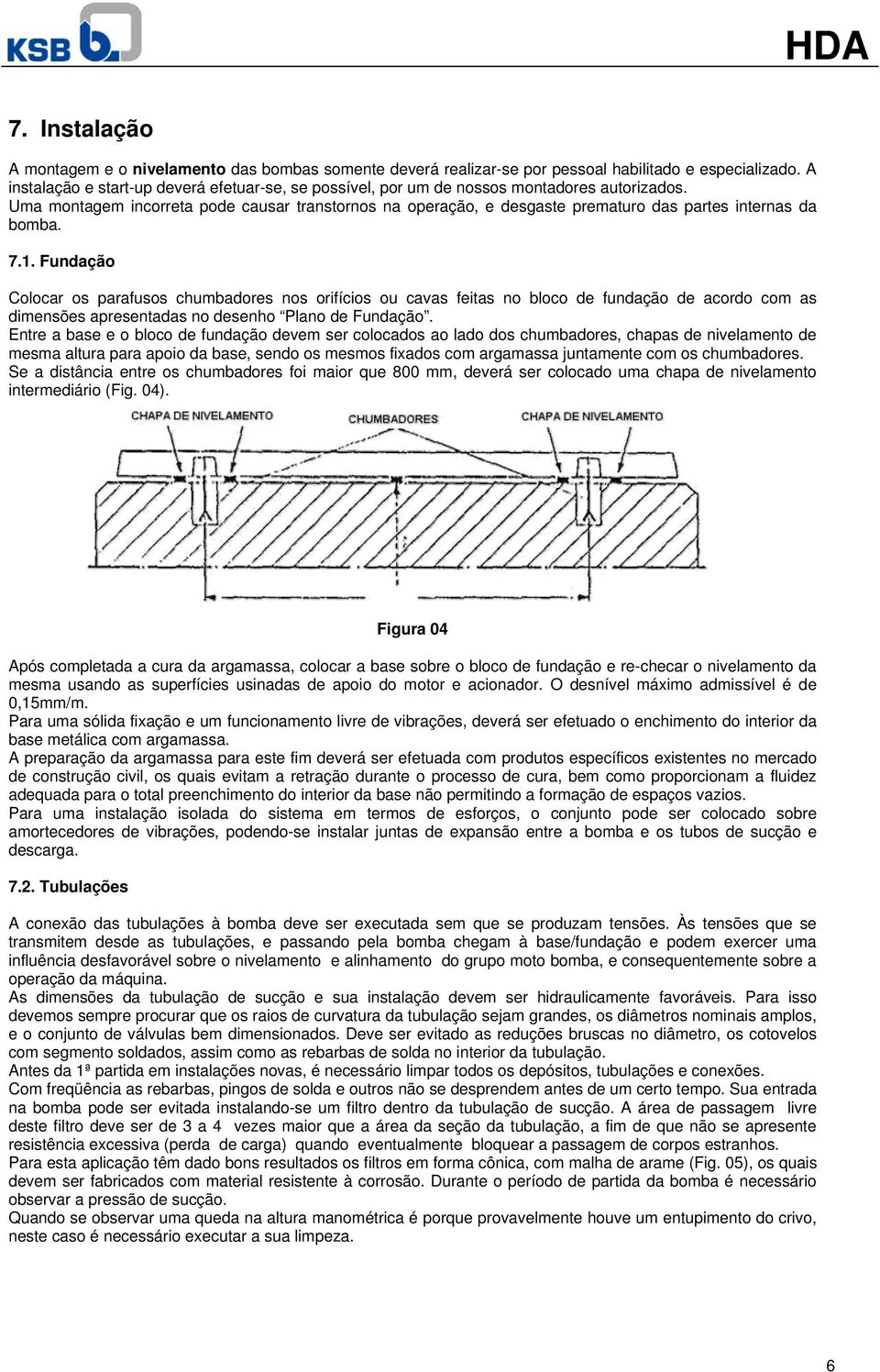 Uma montagem incorreta pode causar transtornos na operação, e desgaste prematuro das partes internas da bomba. 7.1.