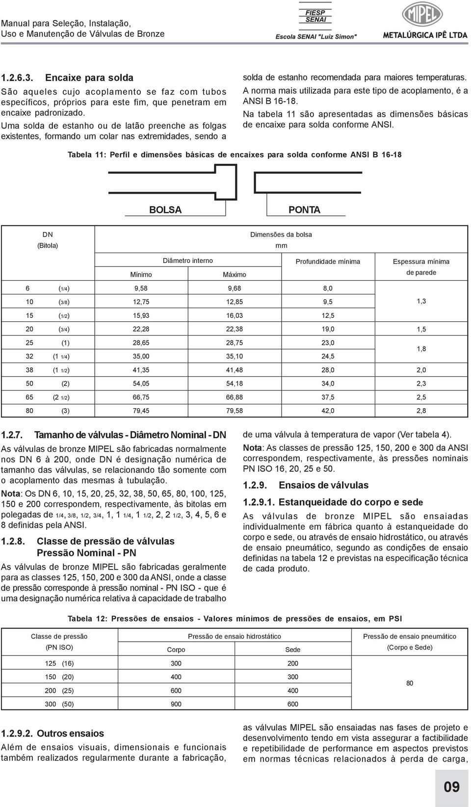 A norma mais utilizada para este tipo de acoplamento, é a ANSI B 1618. Na tabela 11 são apresentadas as dimensões básicas de encaixe para solda conforme ANSI.