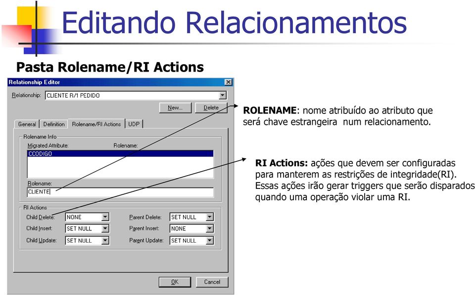 RI Actions: ações que devem ser configuradas para manterem as restrições de