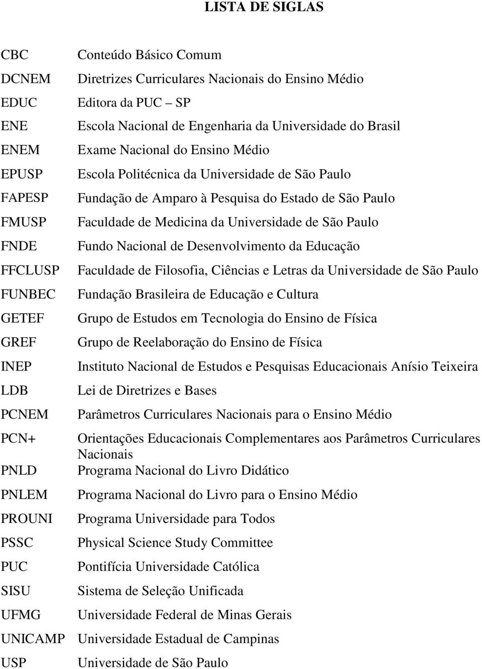 FNDE Fundo Nacional de Desenvolvimento da Educação FFCLUSP Faculdade de Filosofia, Ciências e Letras da Universidade de São Paulo FUNBEC Fundação Brasileira de Educação e Cultura GETEF Grupo de