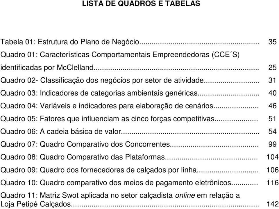 .. 46 Quadro 05: Fatores que influenciam as cinco forças competitivas... 51 Quadro 06: A cadeia básica de valor... 54 Quadro 07: Quadro Comparativo dos Concorrentes.