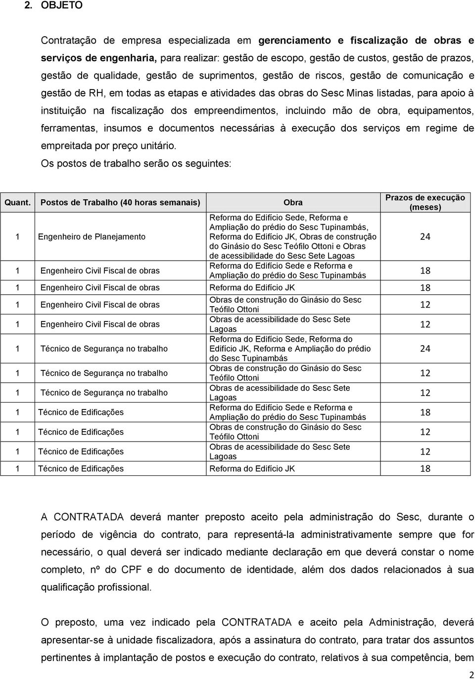 dos empreendimentos, incluindo mão de obra, equipamentos, ferramentas, insumos e documentos necessárias à execução dos serviços em regime de empreitada por preço unitário.