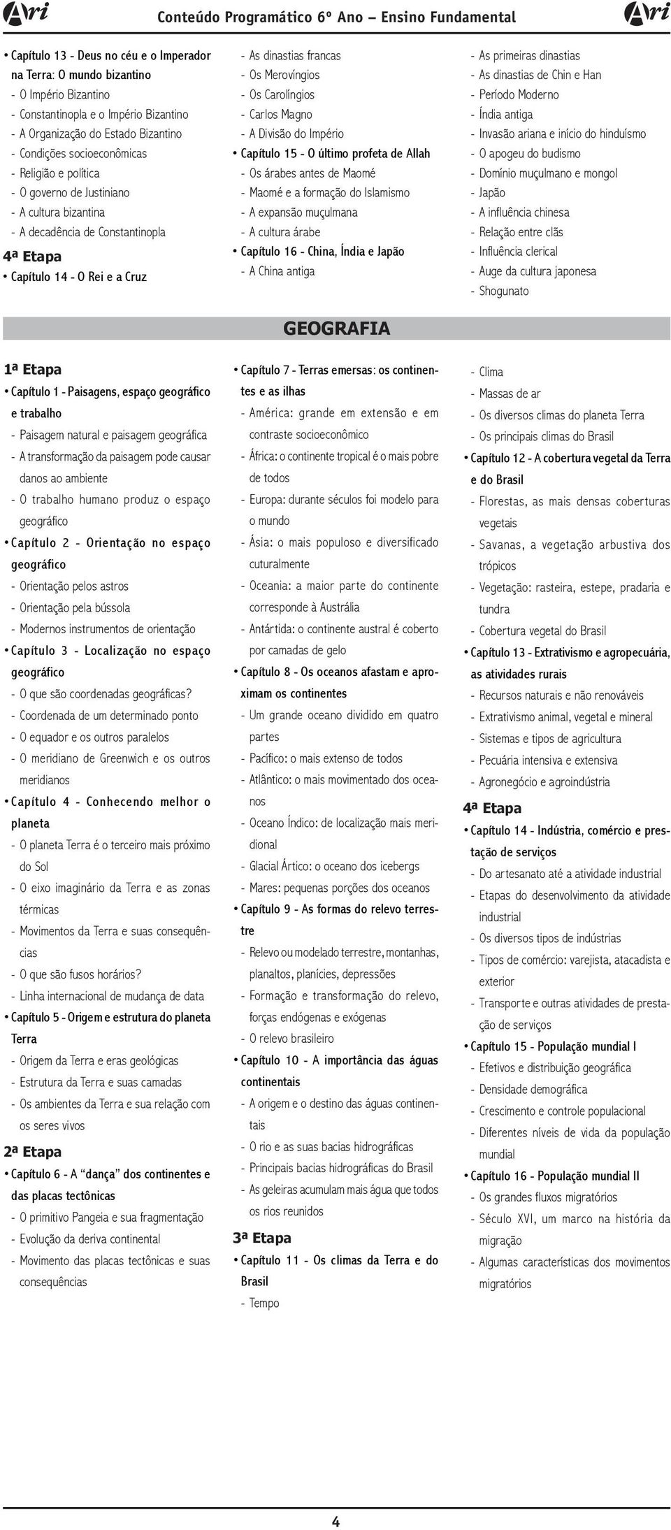 Magno - A Divisão do Império Capítulo 15 - O último profeta de Allah - Os árabes antes de Maomé - Maomé e a formação do Islamismo - A expansão muçulmana - A cultura árabe Capítulo 16 - China, Índia e