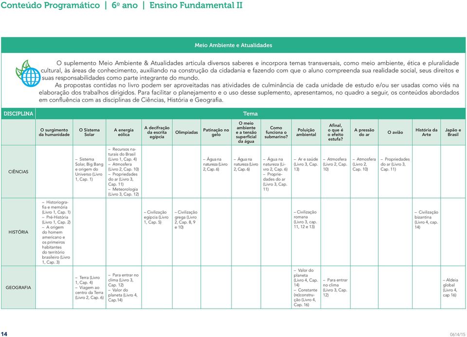 parte integrante do mundo. As propostas contidas no livro podem ser aproveitadas nas atividades de culminância de cada unidade de e/ou ser usadas como viés na elaboração dos trabalhos dirigidos.