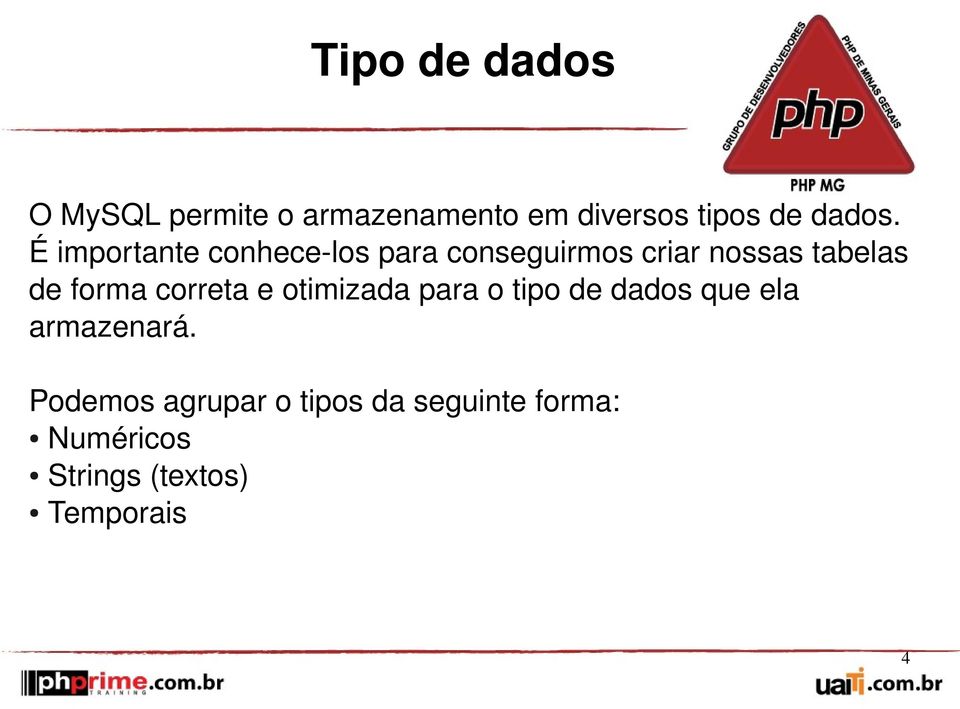 correta e otimizada para o tipo de dados que ela armazenará.