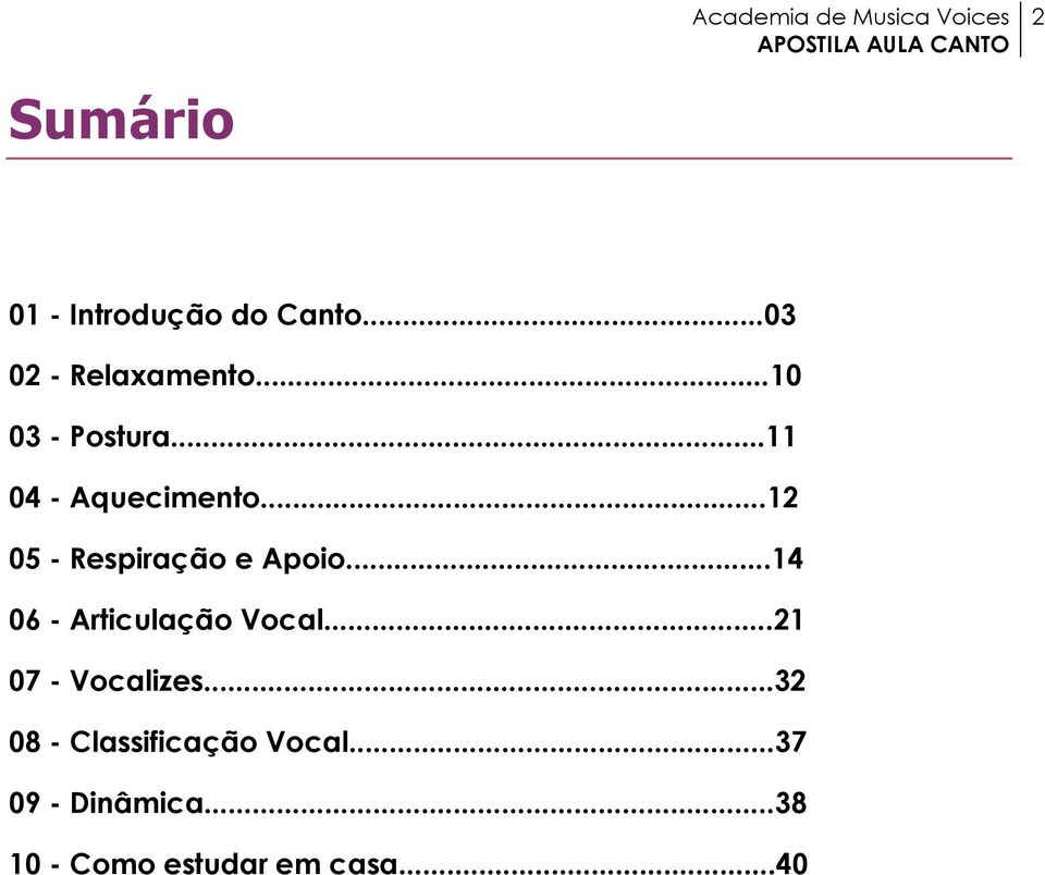 ..12 05 - Respiração e Apoio...14 06 - Articulação Vocal.