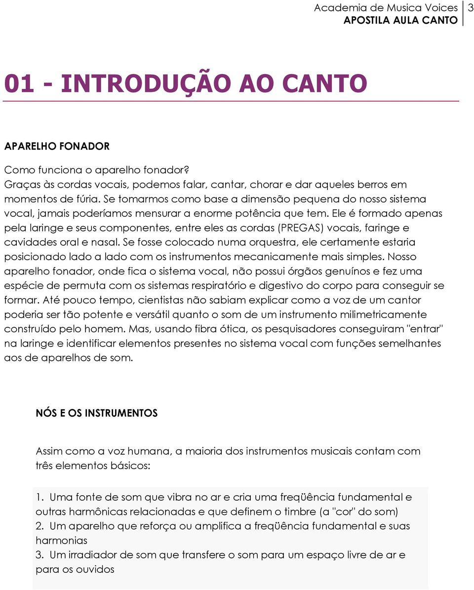 Ele é formado apenas pela laringe e seus componentes, entre eles as cordas (PREGAS) vocais, faringe e cavidades oral e nasal.