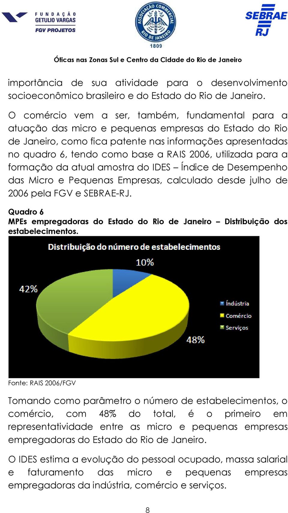 2006, utilizada para a formação da atual amostra do IDES Índice de Desempenho das Micro e Pequenas Empresas, calculado desde julho de 2006 pela FGV e SEBRAE-RJ.