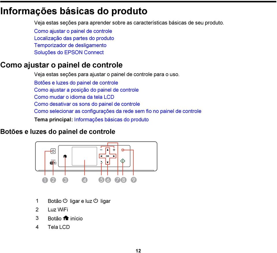 para ajustar o painel de controle para o uso.