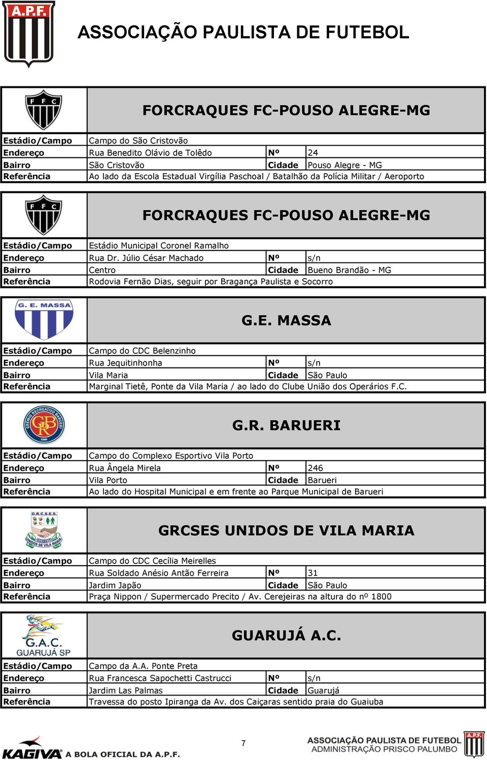 Júlio César Machado Nº s/n Bairro Centro Cidade Bueno Brandão - MG Referência Rodovia Fernão Dias, seguir por Bragança Paulista e Socorro G.E.