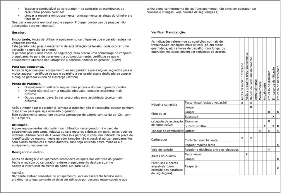 Importante, Antes de utilizar o equipamento certifique-se que o gerador esteja na voltagem correta.