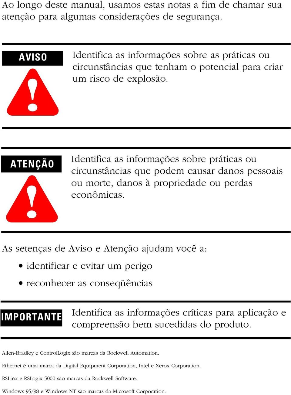 Identifica as informações sobre práticas ou circunstâncias que podem causar danos pessoais ou morte, danos à propriedade ou perdas econômicas.