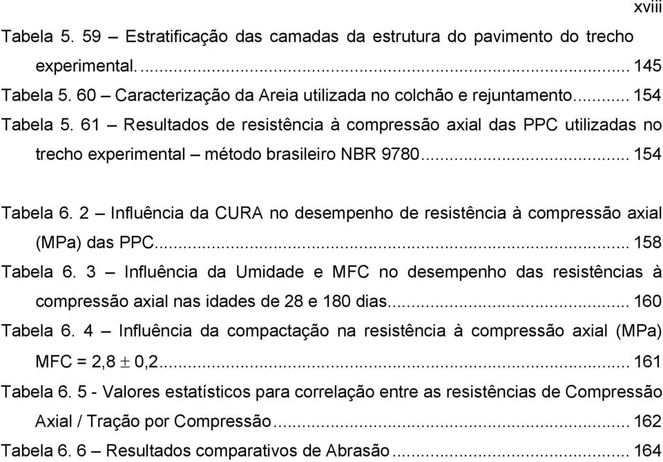 2 Influência da CURA no desempenho de resistência à compressão axial (MPa) das PPC... 158 Tabela 6.