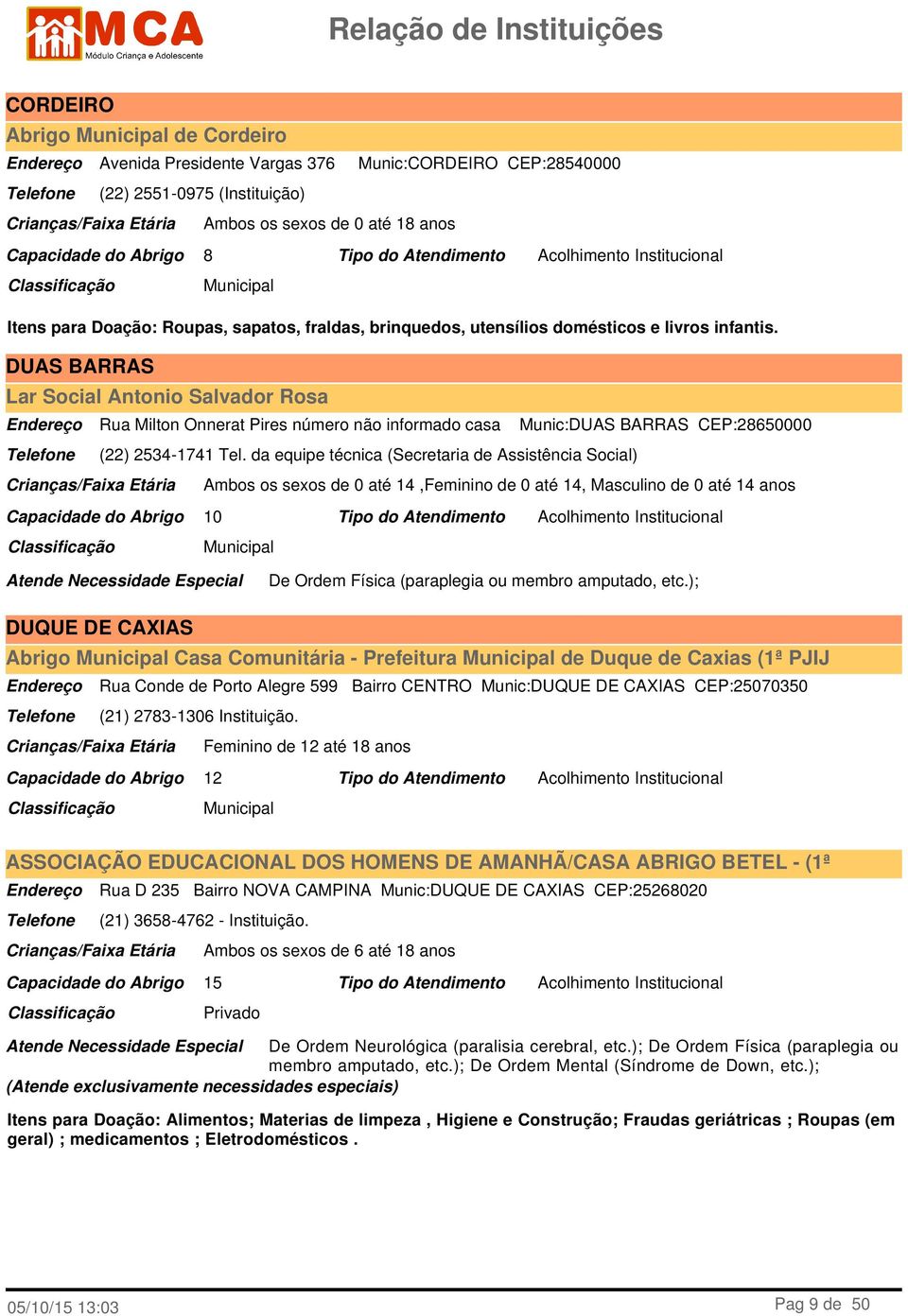 da equipe técnica (Secretaria de Assistência Social) Munic:DUAS BARRAS CEP:28650000 Ambos os sexos de 0 até 14,Feminino de 0 até 14, Masculino de 0 até 14 anos 10 De Ordem Física (paraplegia ou