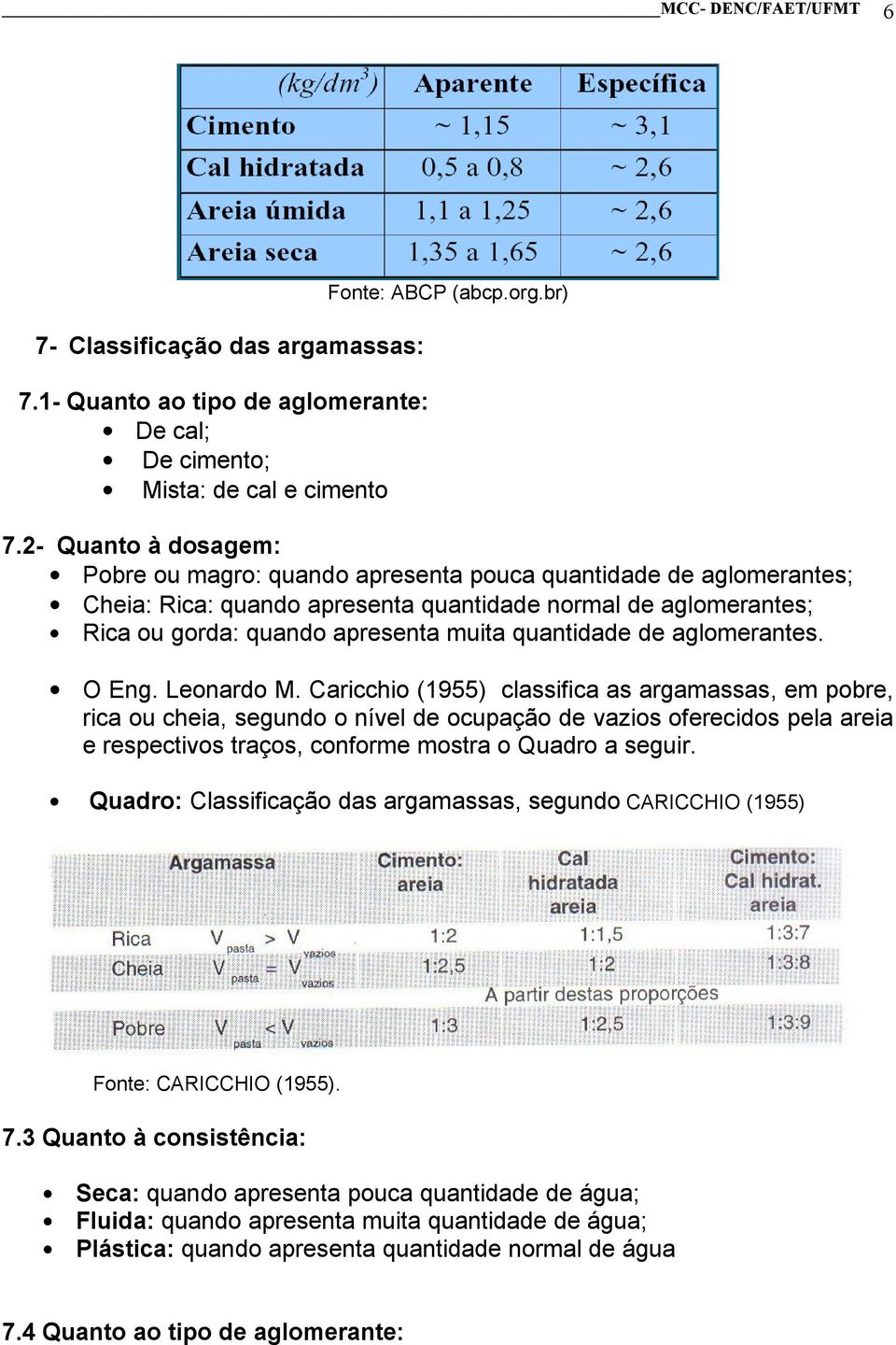 quantidade de aglomerantes. O Eng. Leonardo M.