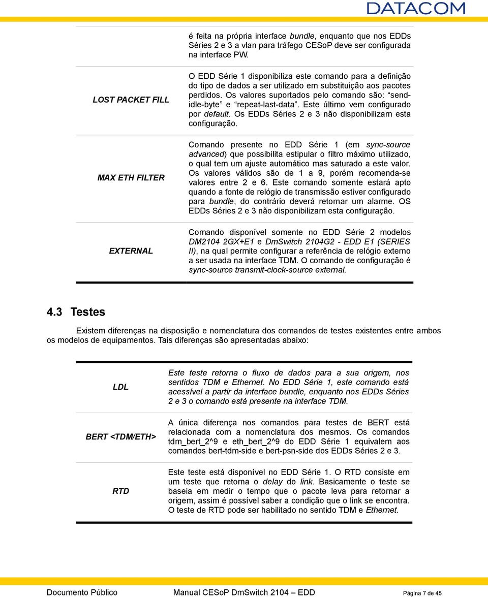 Os valores suportados pelo comando são: sendidle-byte e repeat-last-data. Este último vem configurado por default. Os EDDs Séries 2 e 3 não disponibilizam esta configuração.