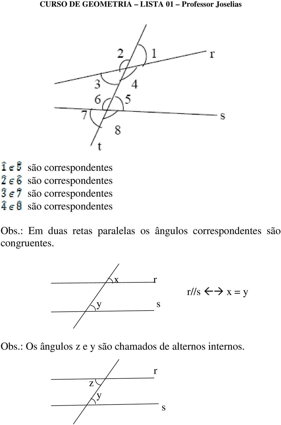 : Em duas retas paralelas os ângulos correspondentes são