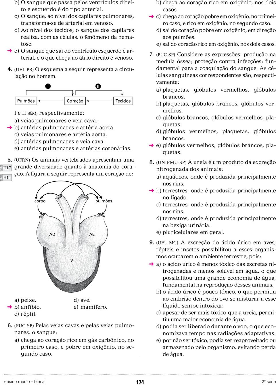 (UEL-PR) O esquema a seguir representa a circulação no homem. I Pulmões Coração Tecidos I e II são, respectivamente: a) veias pulmonares e veia cava. b) artérias pulmonares e artéria aorta.