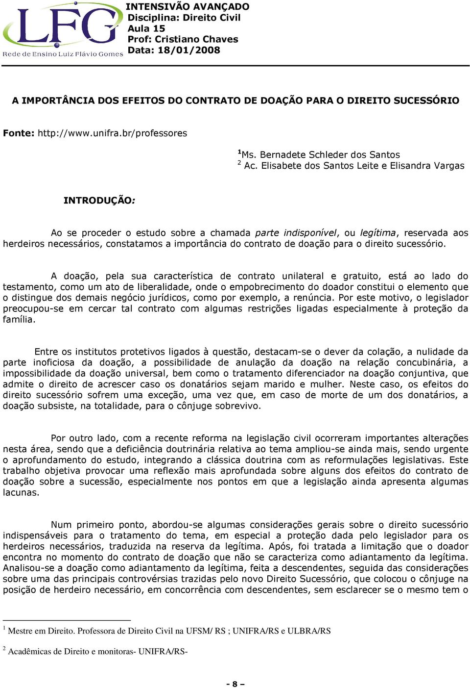 contrato de doação para o direito sucessório.