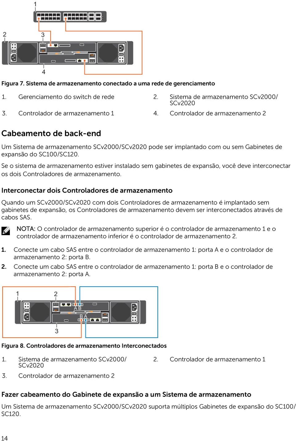 Se o sistema de armazenamento estiver instalado sem gabinetes de expansão, você deve interconectar os dois Controladores de armazenamento.