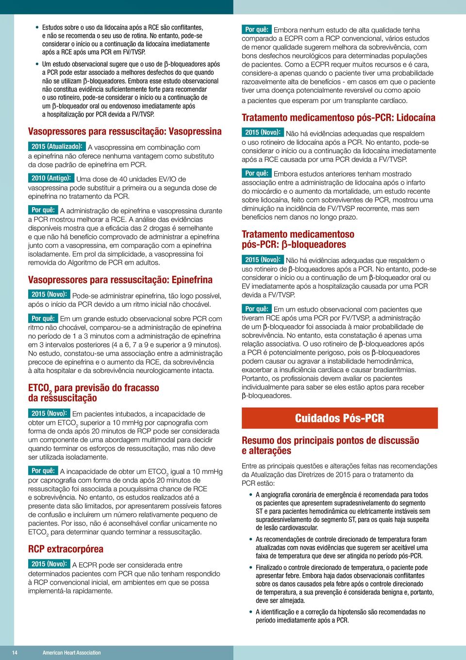 Um estudo observacional sugere que o uso de ß-bloqueadores após a PCR pode estar associado a melhores desfechos do que quando não se utilizam ß-bloqueadores.